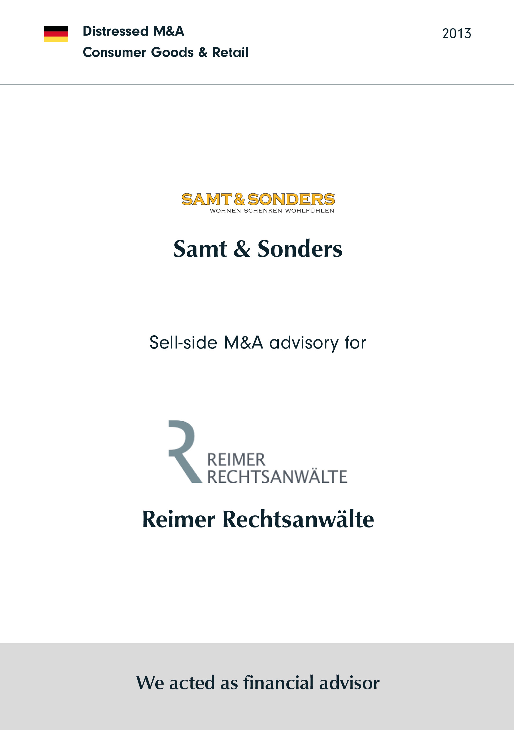 Samt & Sonders | Sell-side M&A Beratung für Reimer Rechtsanwälte