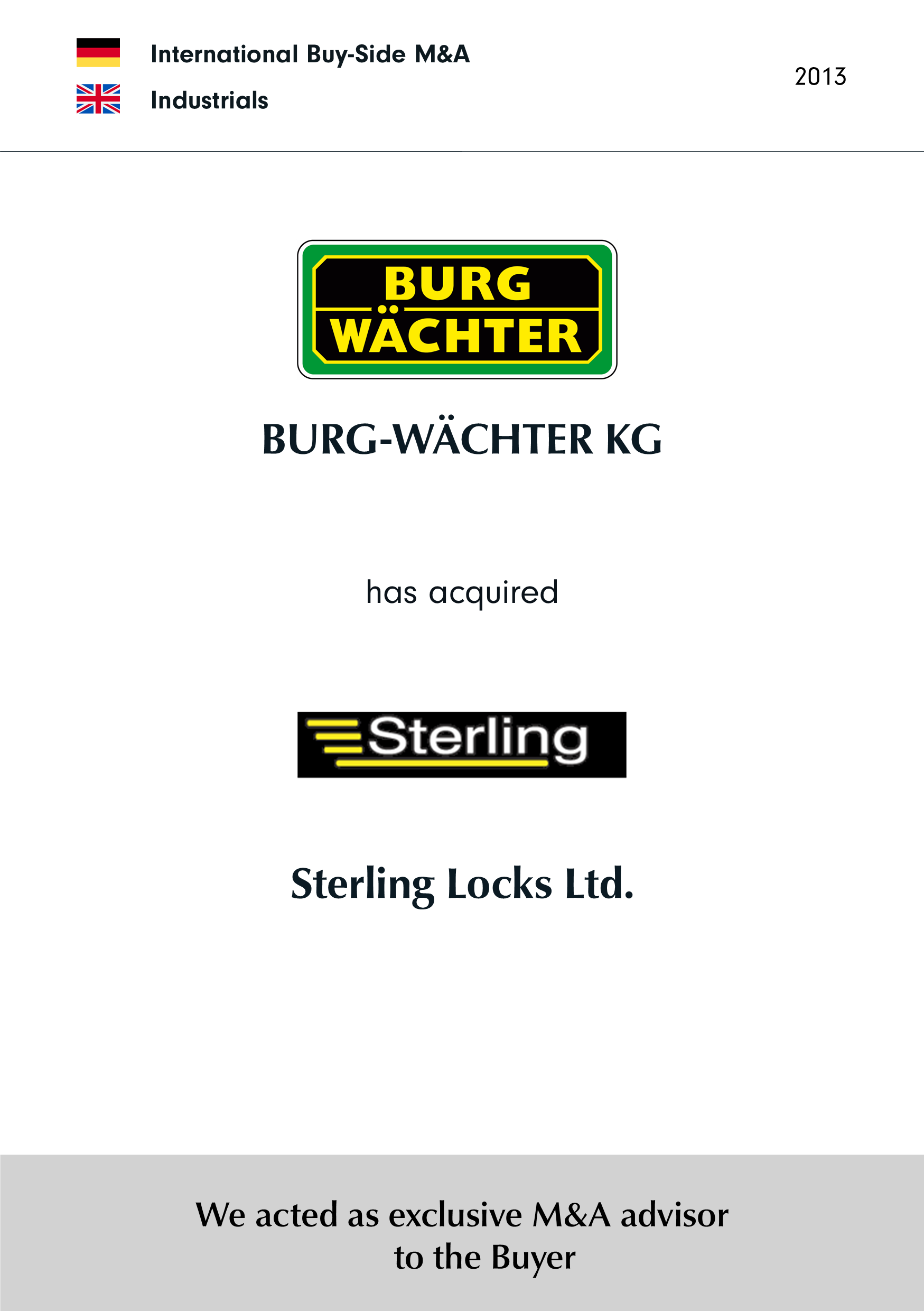 BELGRAVIA & CO. hat die BURG-WÄCHTER KG beim Erwerb der Sterling Locks Limited exklusiv beraten